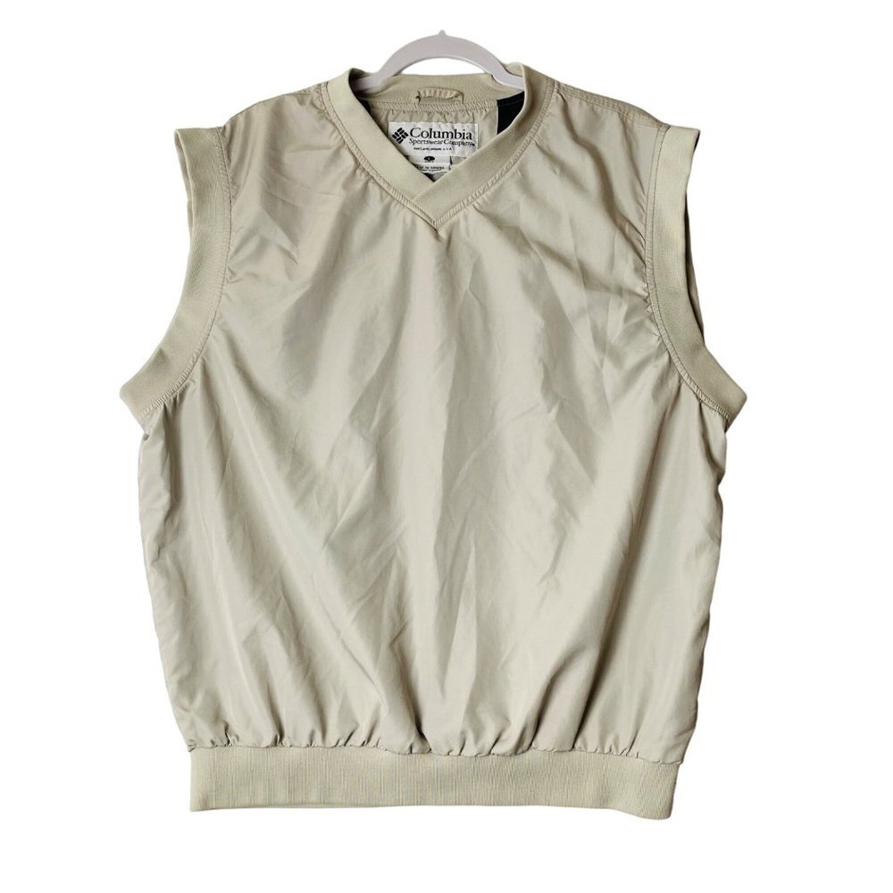 Vintage Columbia Men Cream‎ Sleeveless Pullover V-Neck Golf Golfer Vest Sz Large
